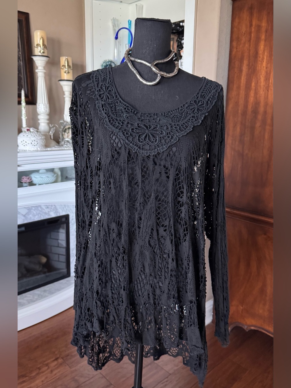 Joseph Ribkoff Black Crochet Tunic Top